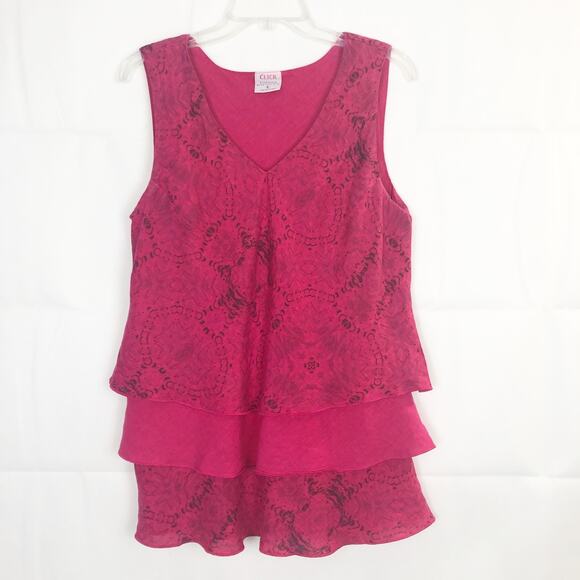Click Floral Top Womens Large Vintage Linen Ruffle Beachy Lagenlook Coastal Chic - Picture 1 of 11